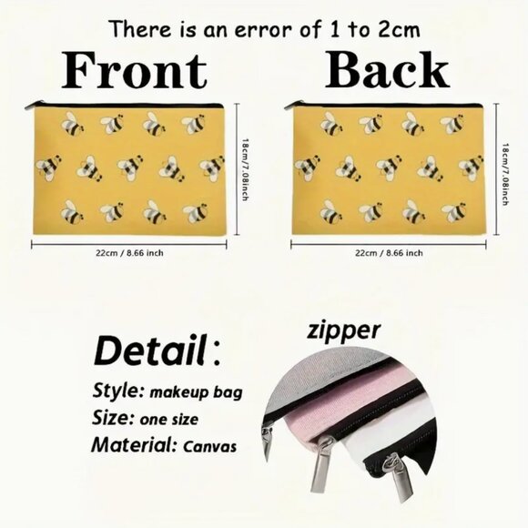 Bee Canvas Cosmetic Bag, NEW - Picture 2 of 6